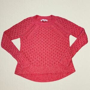 Coral open knit crew neck sweater LOFT